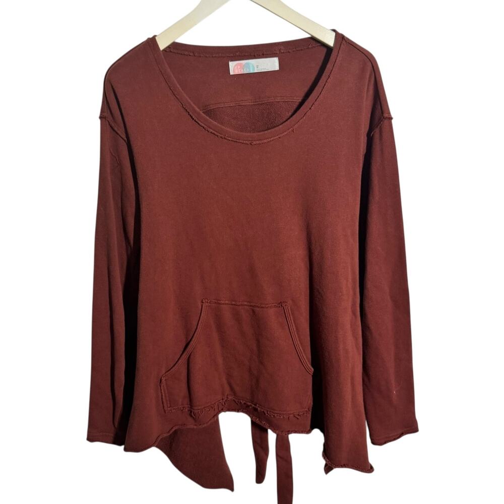 Free People Beach Sweater Women XS Brown‎ Boho Kangaroo Pocket Cotton Athleisure